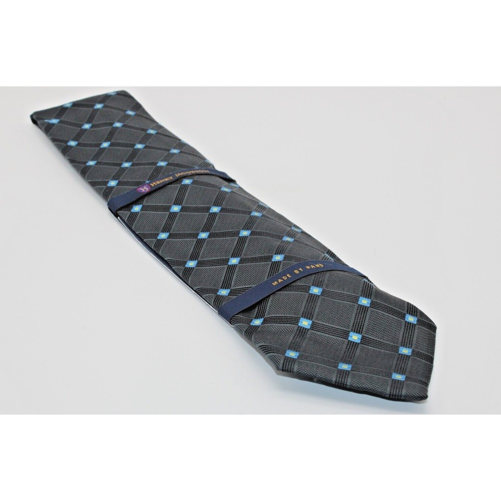 Henry Jacobson 100% Silk Men's Neck Tie Hand Made  Black with Blue accent NEW